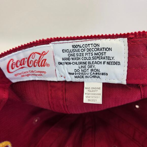 Coca Cola Red Corduroy Hat Multicolor Coke Logo Adjustable Strapback Cap - Picture 7 of 7